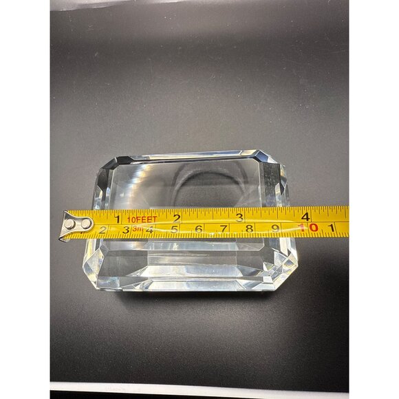 Unmarked Emerald Cut Crystal Paperweight 4" x 4" x 3" - Picture 4 of 6